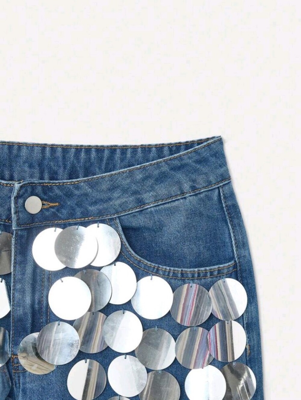Denim Jean Baggy Straight Pant Versatile Sequin Glitter Shine Sparkle Bedazzle - Picture 10 of 10